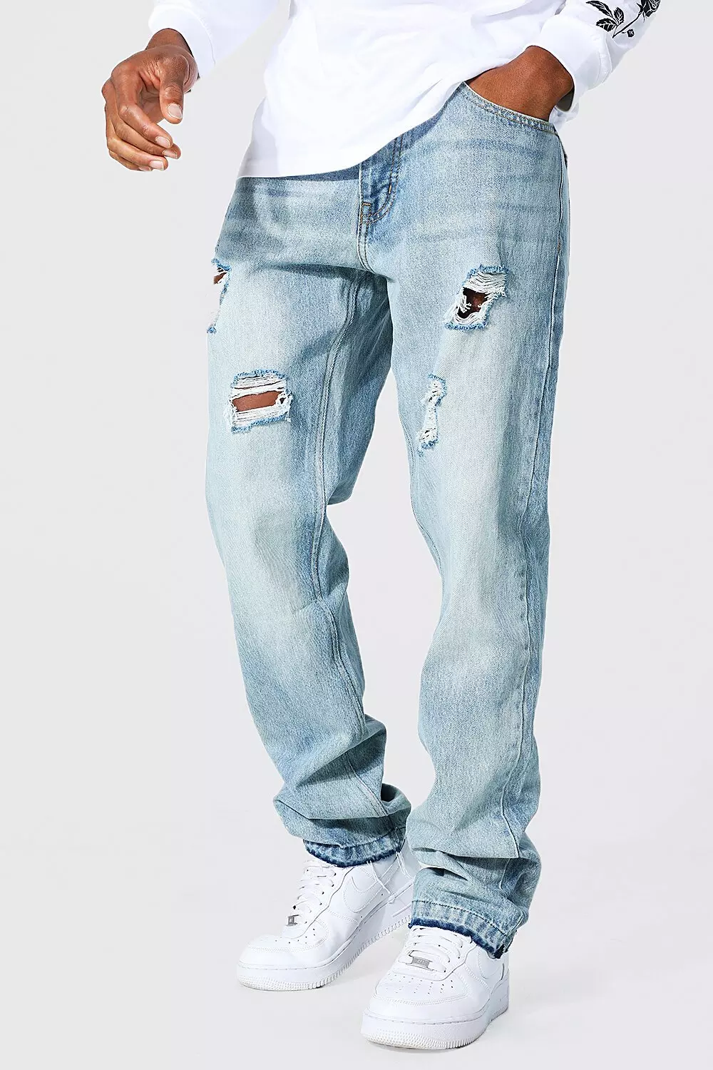 Mens light wash distressed hot sale jeans